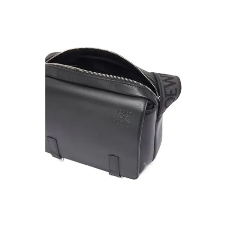 LOEWE Military Cow Leather With Jacquard Fabric Messenger Bag, Crossbody Bag, Shoulder Bag Trumpets Men's Black-3