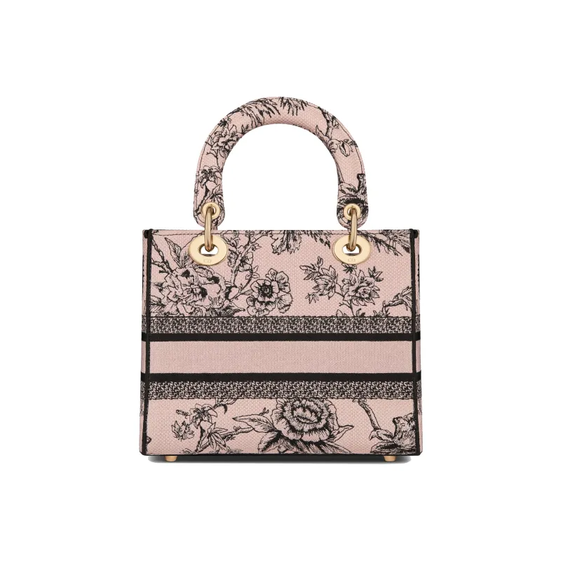 DIOR Lady D-Lite Embroidery Daisie Bag Shoulder Bag Crossbody Bag Handbag Medium Size Women's Pink-2