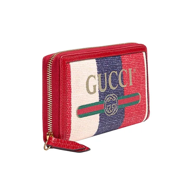 GUCCI Canvas With Leather Card Holder Wallet Women's Red & Blue & Beige-1