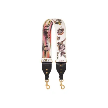 DIOR Embroidered Cow Leather Patchwork Shoulder Strap Bag Straps Women's White/Multicolor