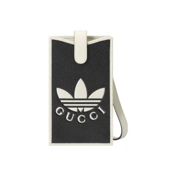 GUCCI Adidas Collaboration Leather Cell Phone Pouch Shoulder Bag Crossbody Bag Women's Black/Ecru