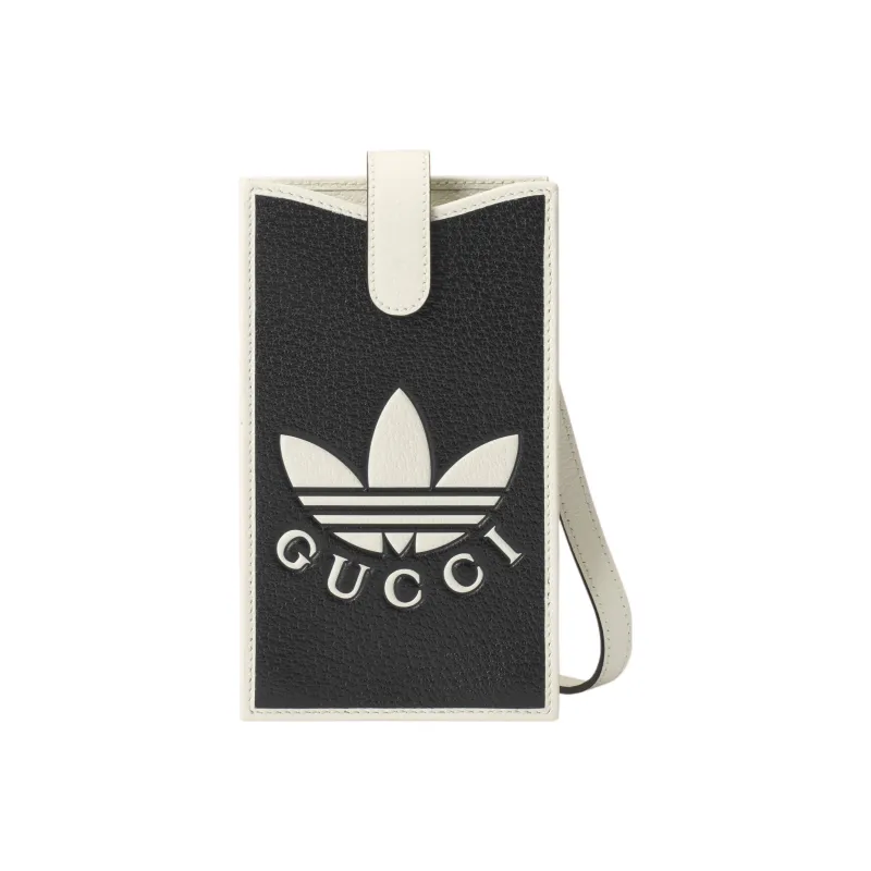 GUCCI Adidas Collaboration Leather Cell Phone Pouch Shoulder Bag Crossbody Bag Women's Black/Ecru-0