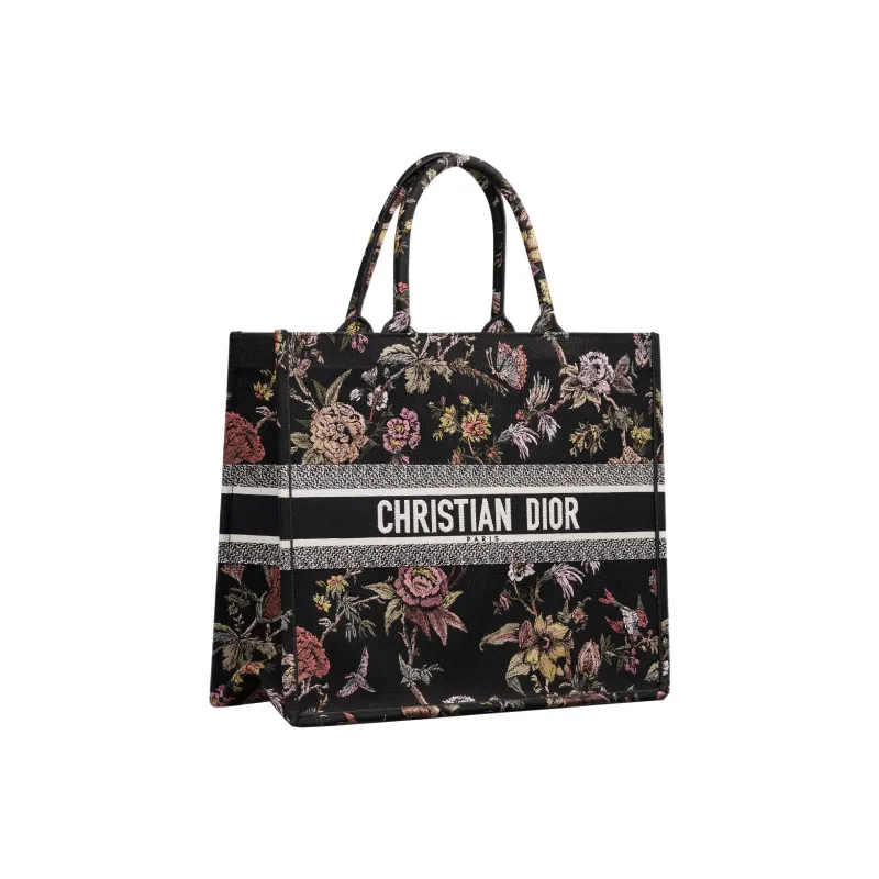 DIOR BookTote Embroidery Tote Bag Shopping Bag Handbag Large Size Women's Black-2