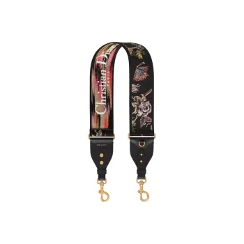 DIOR Embroidered Cow Leather Patchwork Shoulder Strap Bag Straps Women's Black/Multicolor