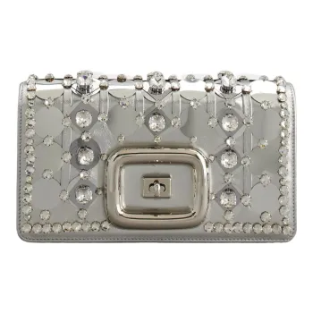 Roger Vivier Metal Leather One Shoulder Crossbody Clutches Mini Women's Silver