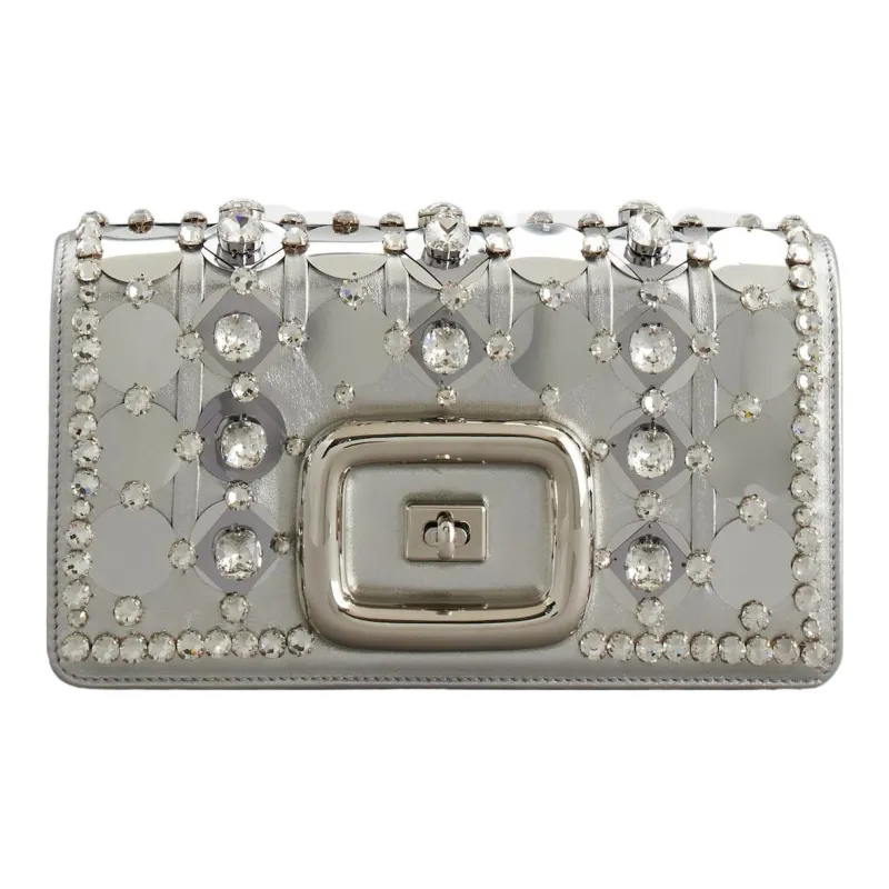 Roger Vivier Metal Leather One Shoulder Crossbody Clutches Mini Women's Silver-0