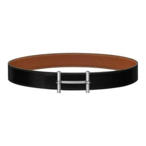 HERMES Leather Belts Men Black/Gold