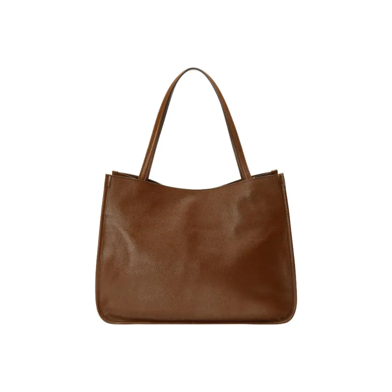 GUCCI Horsebit 1955 Shiny Leather Tote Bag Shopping Bag Handbag Women's Brown-2