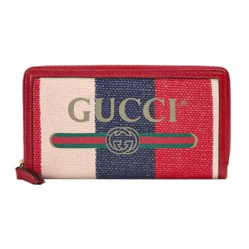 GUCCI Canvas With Leather Card Holder Wallet Women's Red & Blue & Beige