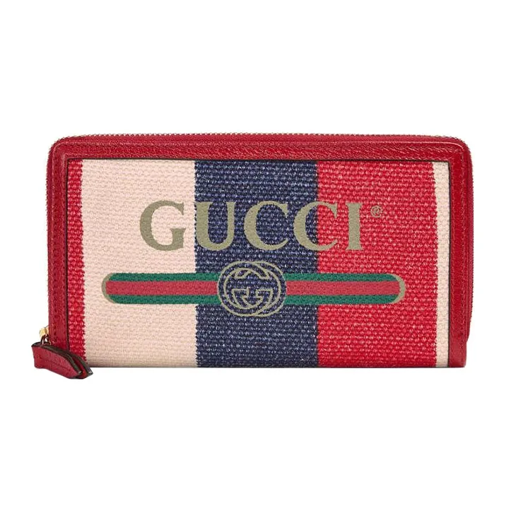 GUCCI Canvas With Leather Card Holder Wallet Women's Red & Blue & Beige-0