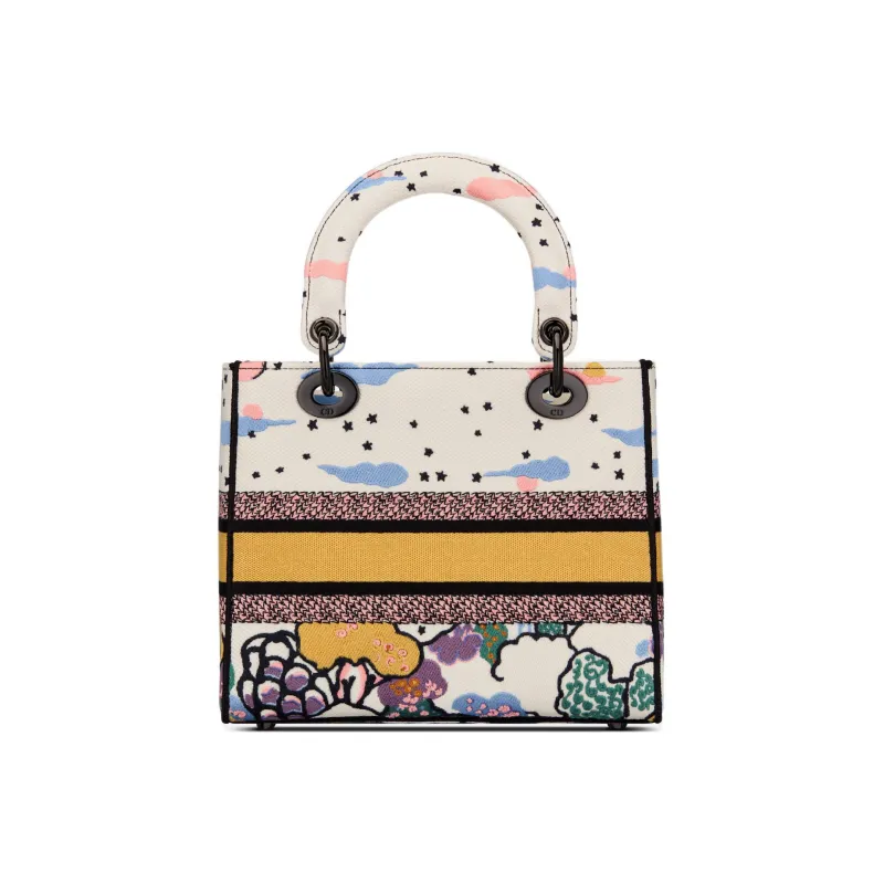 DIOR Lady D-Lite Embroidery Tote Bag Shopping Bag Shoulder Bag Crossbody Bag Handbag Medium Size Women's Multicolor-2