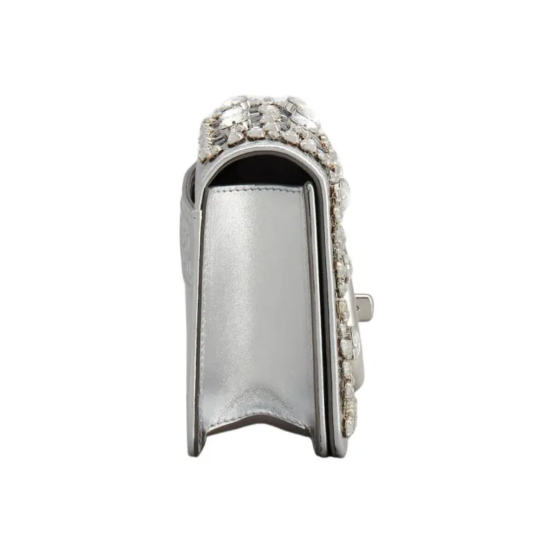 Roger Vivier Metal Leather One Shoulder Crossbody Clutches Mini Women's Silver-3