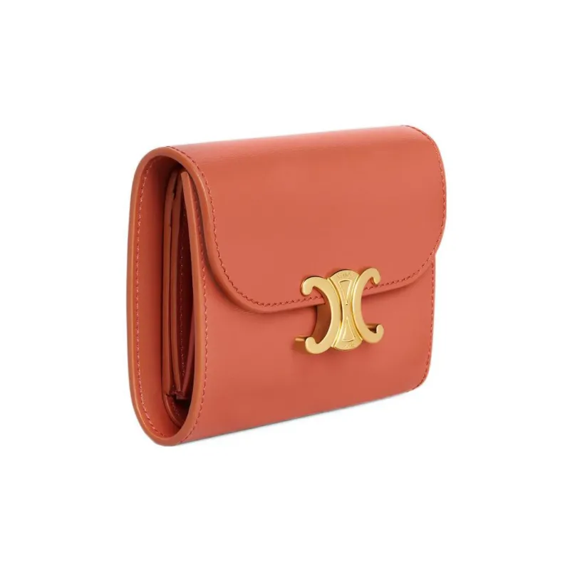 CELINE Triomphe Shiny Smooth Calfskin Card Holder Wallet Small Size Women's Orange-1