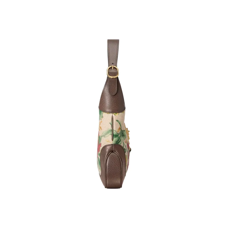 GUCCI Jackie 1961 Canvas With Leather Trim Crescent Shoulder Bag Shoulder Bag Small Size Women's Floral Multicolor-4