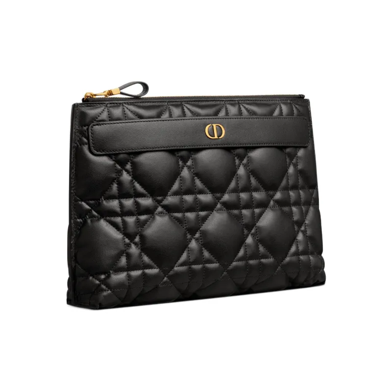 DIOR Caro Lambskin Wrist Bags Clutches Large Size Women's Black-2