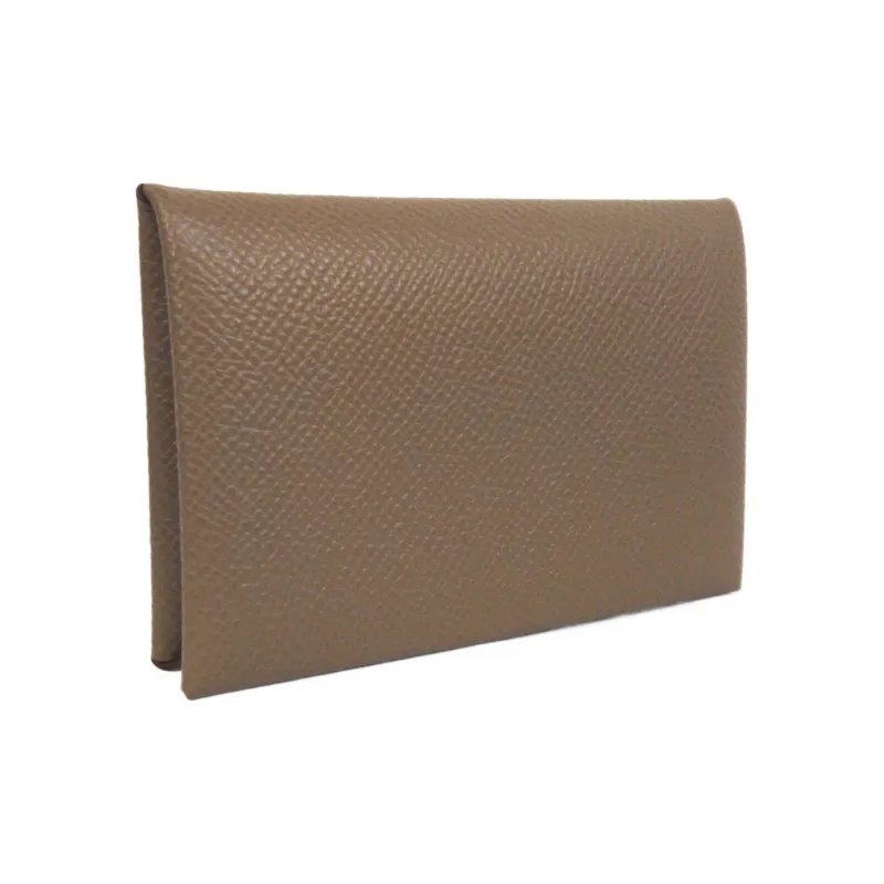 HERMES Calvi Epsom Calfskin Business Card Holder Wallet Women's 18 Etoupe Elephant Gray-1