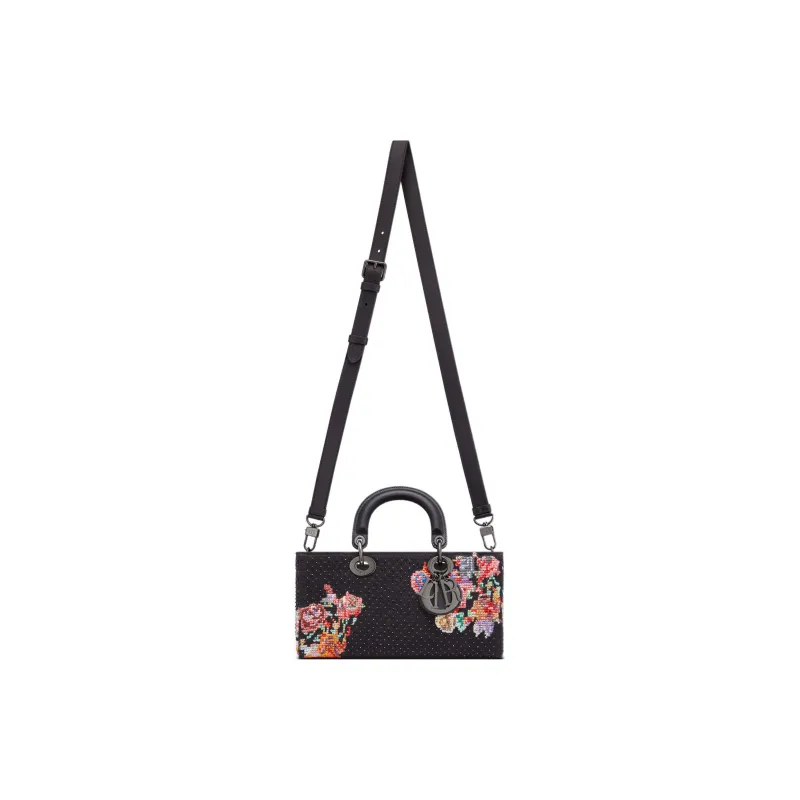 DIOR Lady D-JOY Cross-Stitch Embroidery Daisie Bag Shoulder Bag Crossbody Bag Handbag Regular Women's Black-3