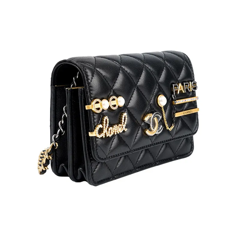 CHANEL WOC22C Spring Lambskin Chain Bag, Shoulder Bag, Crossbody Bag Mini Women's Black-1