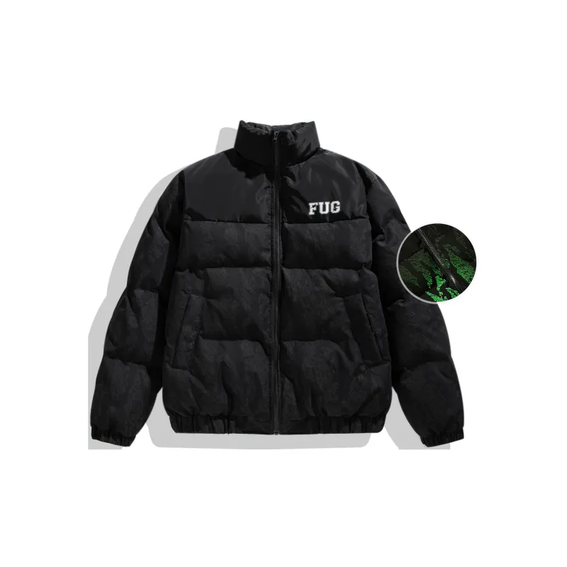 FORHUG Turtleneck Loose Fit Long Sleeved Puffer Jacket Unisex Black-1