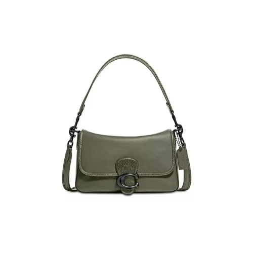 COACH Tabby Leather Patchwork With Snake Skin Detail Handbag, Shoulder Bag Women's Army Green