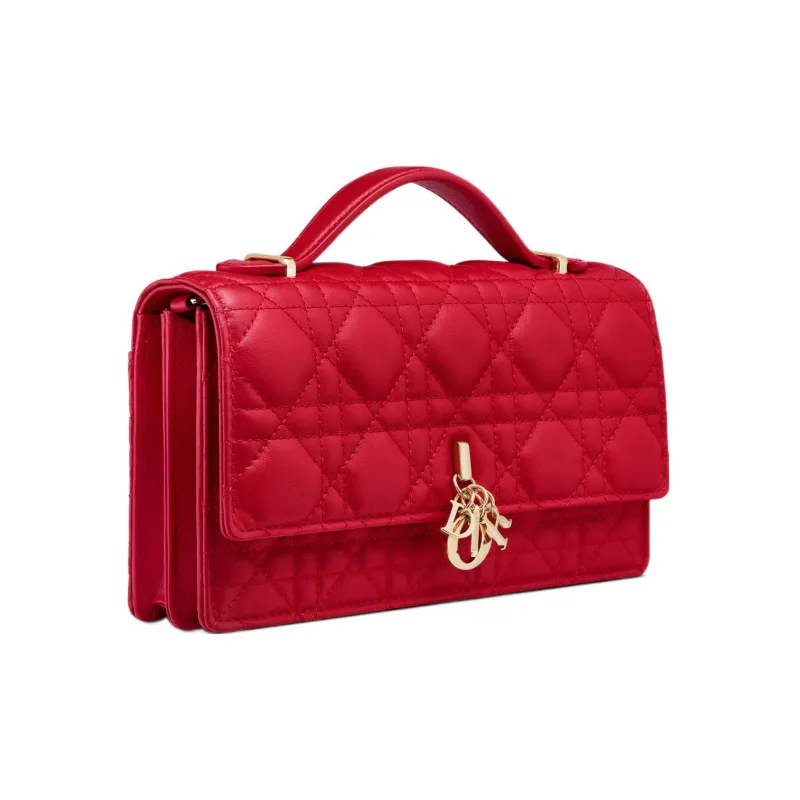 DIOR Lady Dior Lambskin Shoulder Bag Crossbody Bag Handbag Women's Red-1
