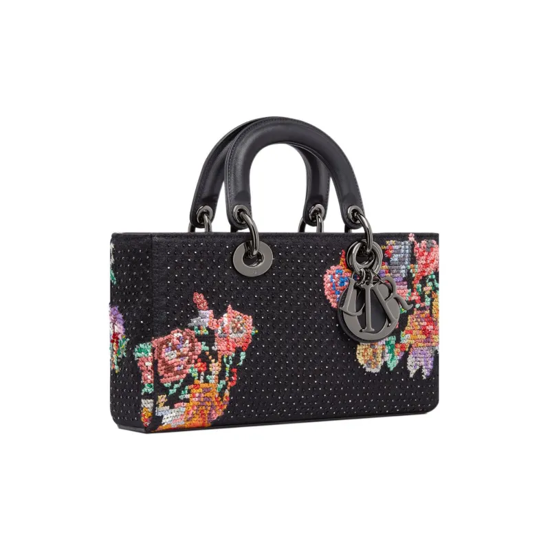DIOR Lady D-JOY Cross-Stitch Embroidery Daisie Bag Shoulder Bag Crossbody Bag Handbag Regular Women's Black-1