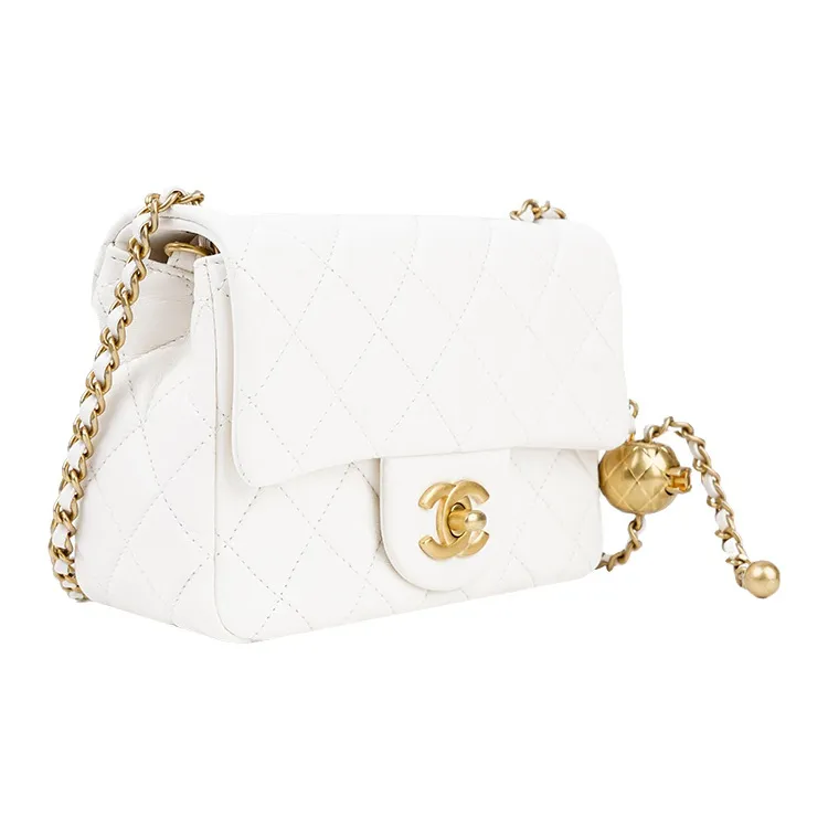CHANEL Sheepskin Chain Bag, Crossbody Bag Women's White-1