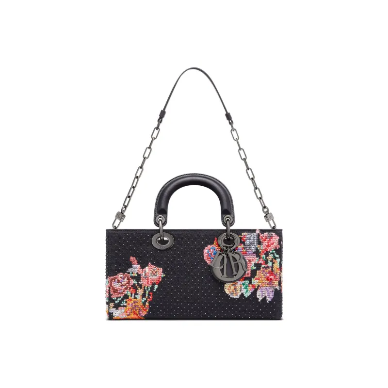 DIOR Lady D-JOY Cross-Stitch Embroidery Daisie Bag Shoulder Bag Crossbody Bag Handbag Regular Women's Black-2