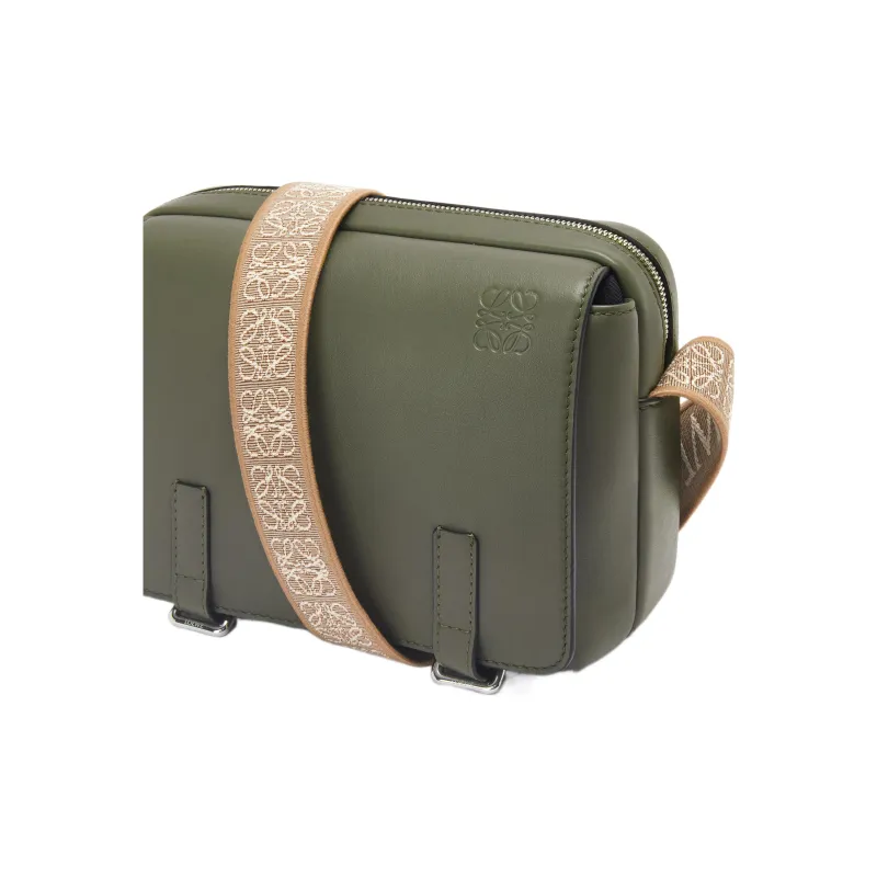 LOEWE Military Messenger Bag In Soft Grained Calfskin And Jacquard Xs Khaki Green-1