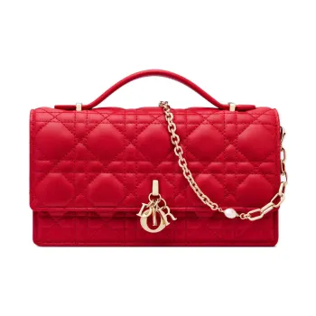 DIOR Lady Dior Lambskin Shoulder Bag Crossbody Bag Handbag Women's Red