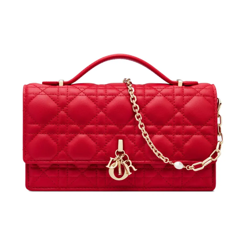 DIOR Lady Dior Lambskin Shoulder Bag Crossbody Bag Handbag Women's Red-0