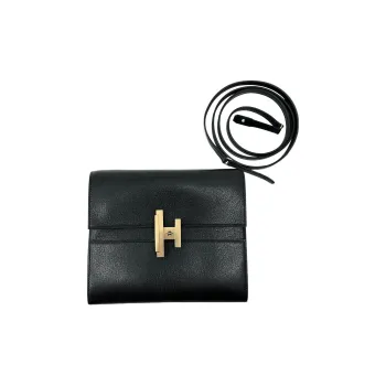 HERMES Cinhetic Chamkila Goat Skin Shoulder Bag Crossbody Bag Clutches Women's Noir Black