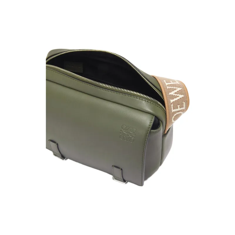 LOEWE Military Messenger Bag In Soft Grained Calfskin And Jacquard Xs Khaki Green-3