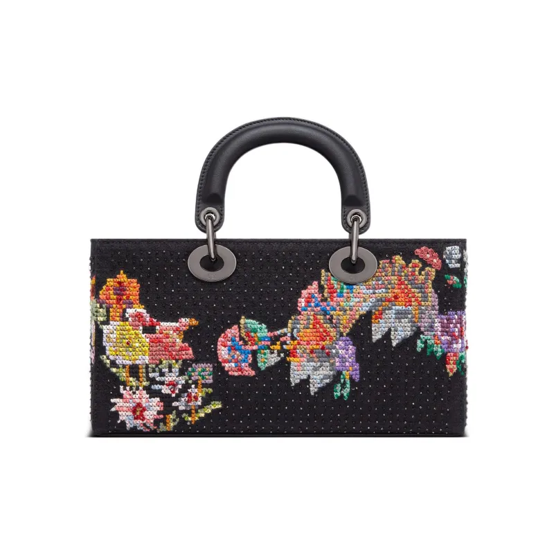 DIOR Lady D-JOY Cross-Stitch Embroidery Daisie Bag Shoulder Bag Crossbody Bag Handbag Regular Women's Black-0
