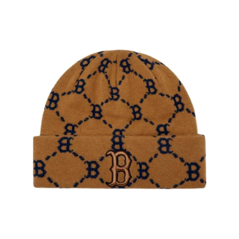 MLB Letter B Embroidery Beanies Unisex Brown-0
