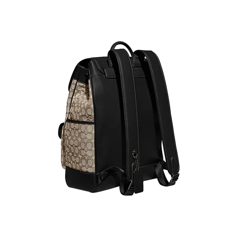 COACH Frankie Fabric Cow Leather Patchwork Drawstring Bag Backpack Large Size Men's Gray & Black-1