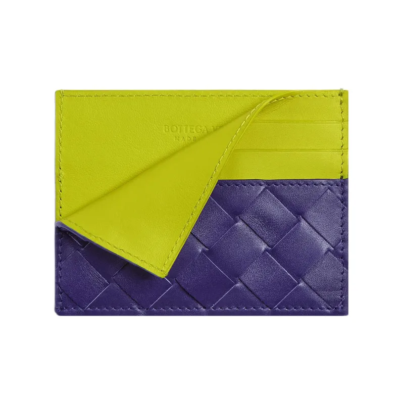 Bottega Veneta Calfskin Card Clip Card Holder Men's Purple/Papaya Yellow-1