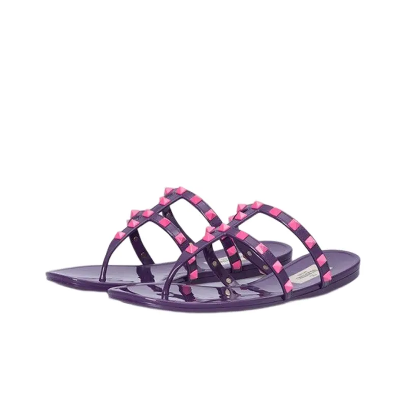 Valentino Garavani Rockstud Slip On Sandals Purple Pink Women's-1