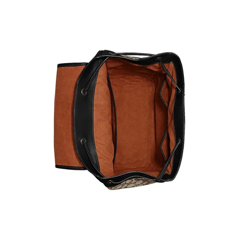 COACH Frankie Fabric Cow Leather Patchwork Drawstring Bag Backpack Large Size Men's Gray & Black-2
