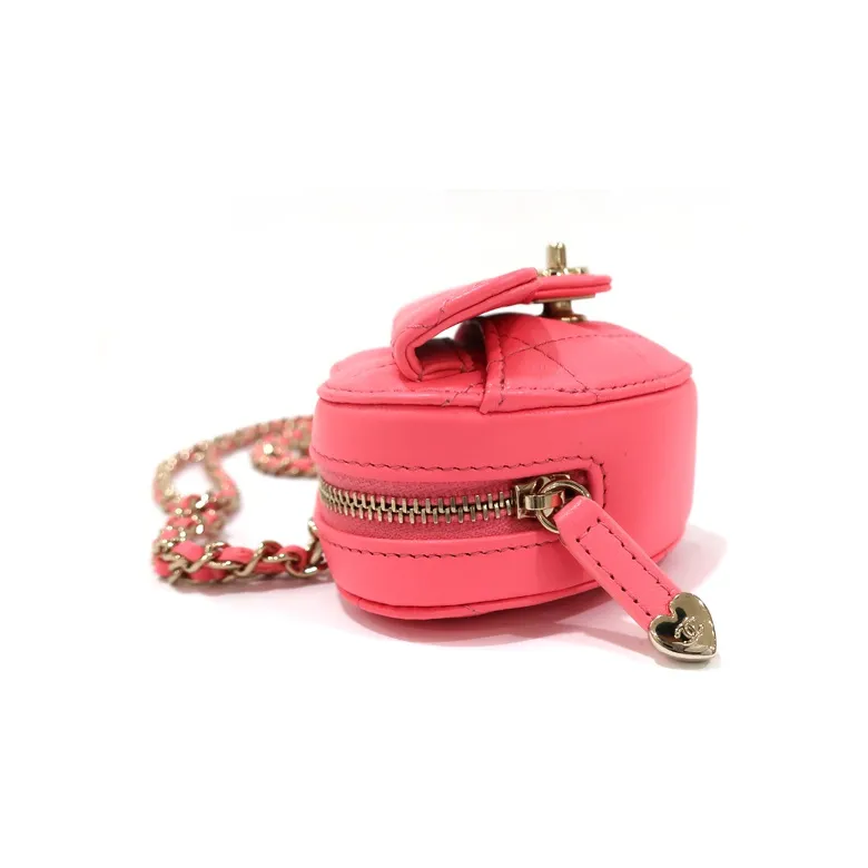 CHANEL Lambskin Shoulder Bag, Crossbody Bag, Coin Purse Women's Coral Pink-3