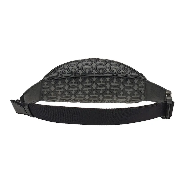 FERRAGAMO GANCINI Calfskin Fanny Pack Men's Black-2