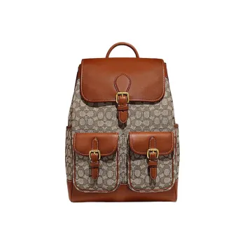 COACH Frankie Fabric With Cow Leather Drawstring Bag Backpack Tubas Men's Gray & Brown