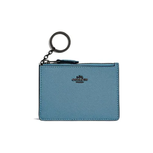 COACH Mini Id Skinny Cross-Stitch Leather Document Wallet Card Holders Mini Women's Denim Blue
