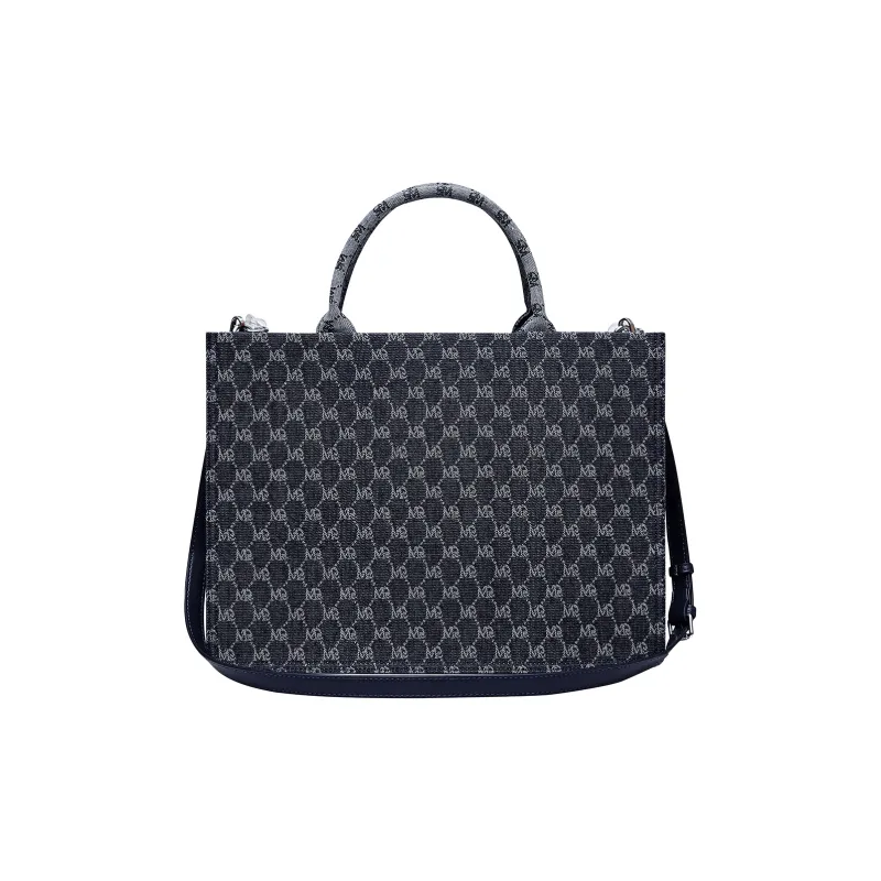 MQ PU Tote Bag Shopping Bag Handbag Shoulder Bag Crossbody Bag Large Size Unisex Black/Blue-2