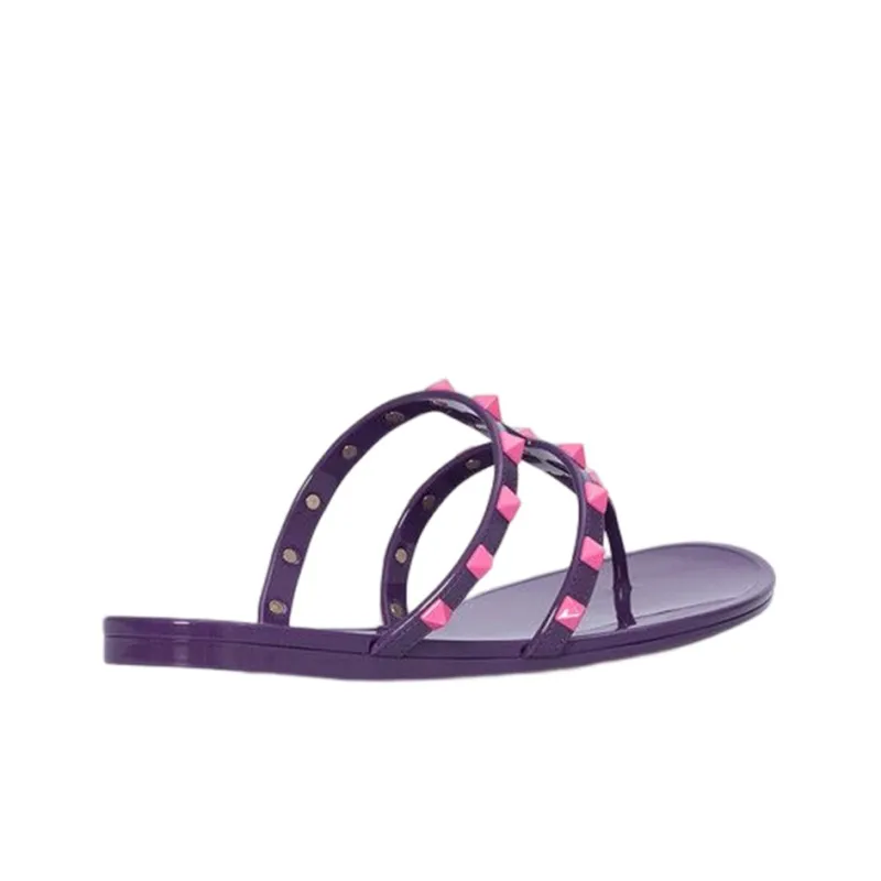 Valentino Garavani Rockstud Slip On Sandals Purple Pink Women's-2