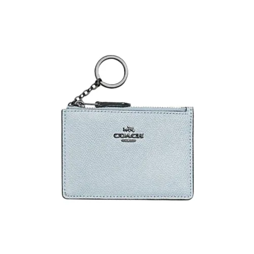 COACH Mini Id Skinny Cross-Stitch Leather Document Wallet Card Holders Mini Women's Sky Blue