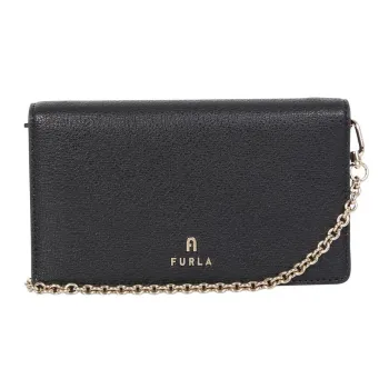 Furla Textured Leather Chain Wallet Crossbody Bag Shoulder Bag Women's Black