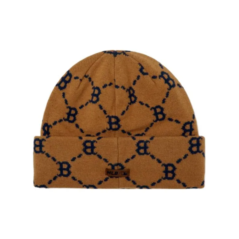 MLB Letter B Embroidery Beanies Unisex Brown-1