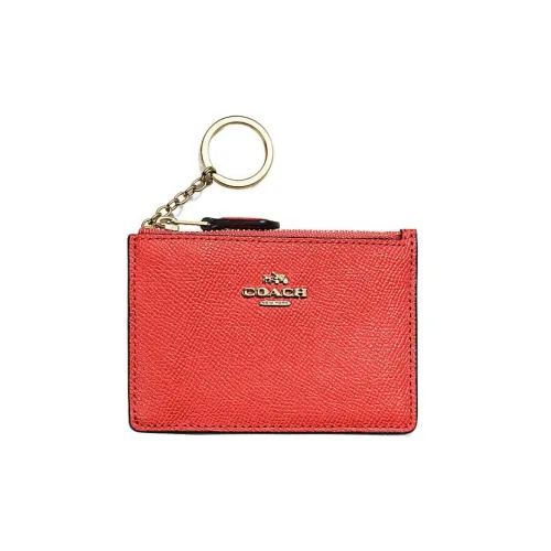 COACH Mini Id Skinny Cross-Stitch Leather Document Wallet Card Holders Mini Women's Coral Red