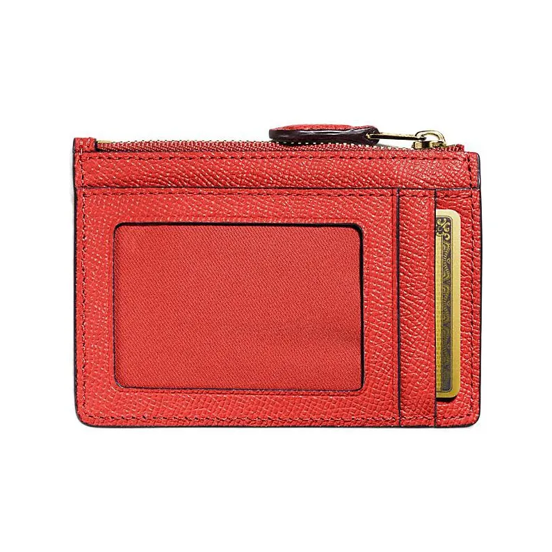 COACH Mini Id Skinny Cross-Stitch Leather Document Wallet Card Holders Mini Women's Coral Red-1